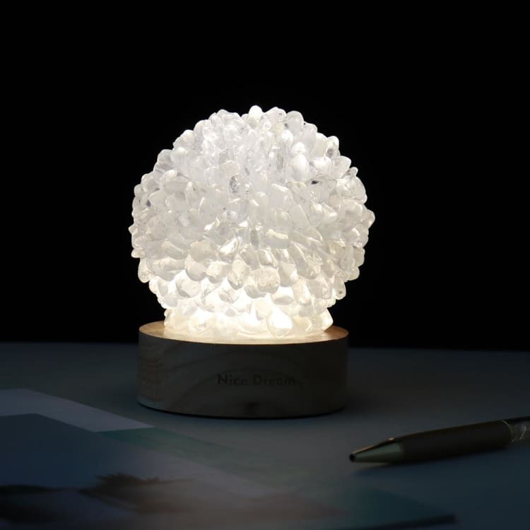 ATELIER-TIBET Lampe de Chevet en Quartz Blanc – Lumière Pure & Énergie Cristalline