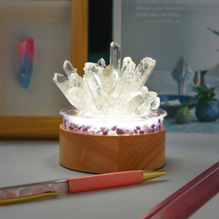 ATELIER-TIBET Lampe de Chevet en Quartz Clair – Lumière Pure & Énergie Cristalline