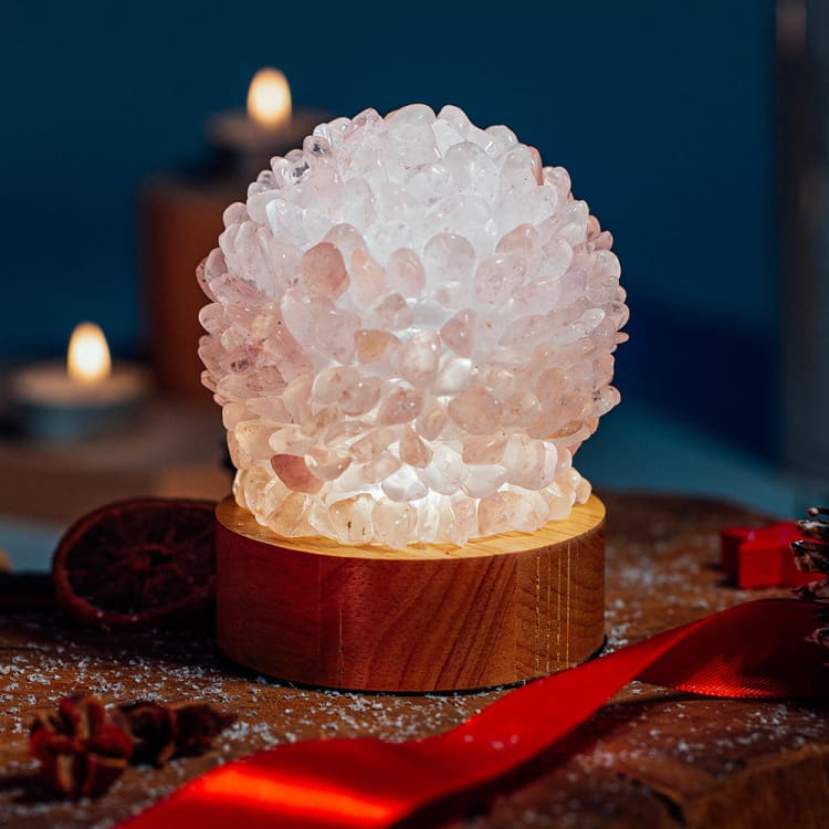 ATELIER-TIBET Lampe de Chevet en Quartz Rose – Lumière Douce & Harmonie Cristalline
