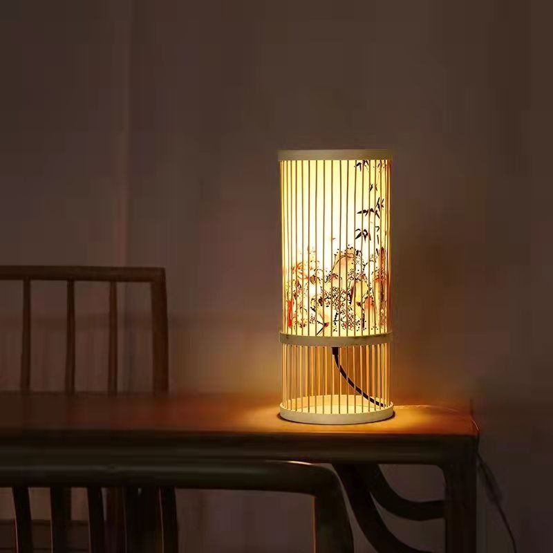 ATELIER-TIBET Lampe de Chevet Japonaise en Bambou Zen – Éclairage Doux & Ambiance Naturelle pour Chambre & Salon