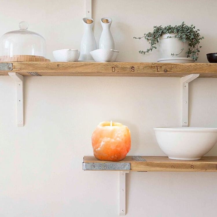 ATELIER-TIBET Lampe de Sel de l’Himalaya – Pierre naturelle & Lumière chaude, Bougeoir offert
