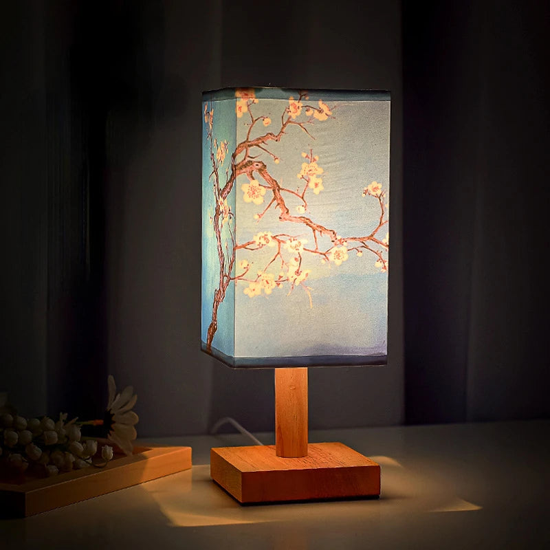 ATELIER-TIBET – Lampe Zen Bleue Style Chinois à Imprimé Fleur – Lumière Douce & Élégance Orientale