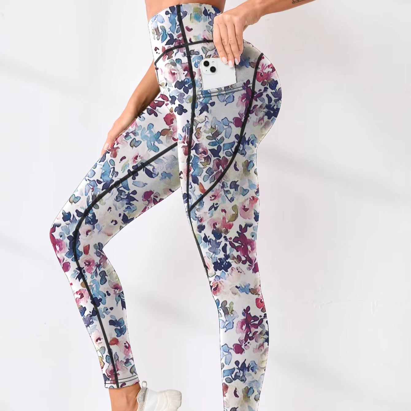 ATELIER-TIBET – Legging de Yoga Moderne Motif Floral en Polyester