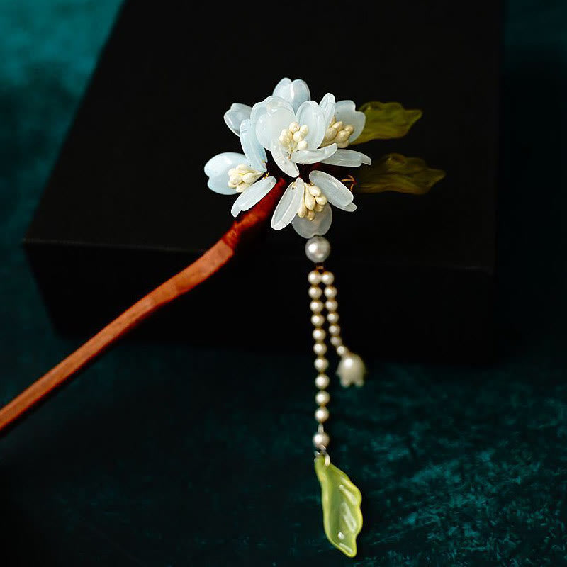 ATELIER-TIBET Pic à Cheveux Fleur de Muguet & Perles – 18 cm