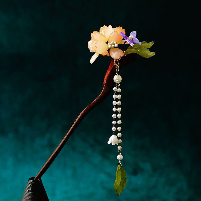 ATELIER-TIBET Pic à Cheveux Fleur de Muguet & Perles – 18 cm