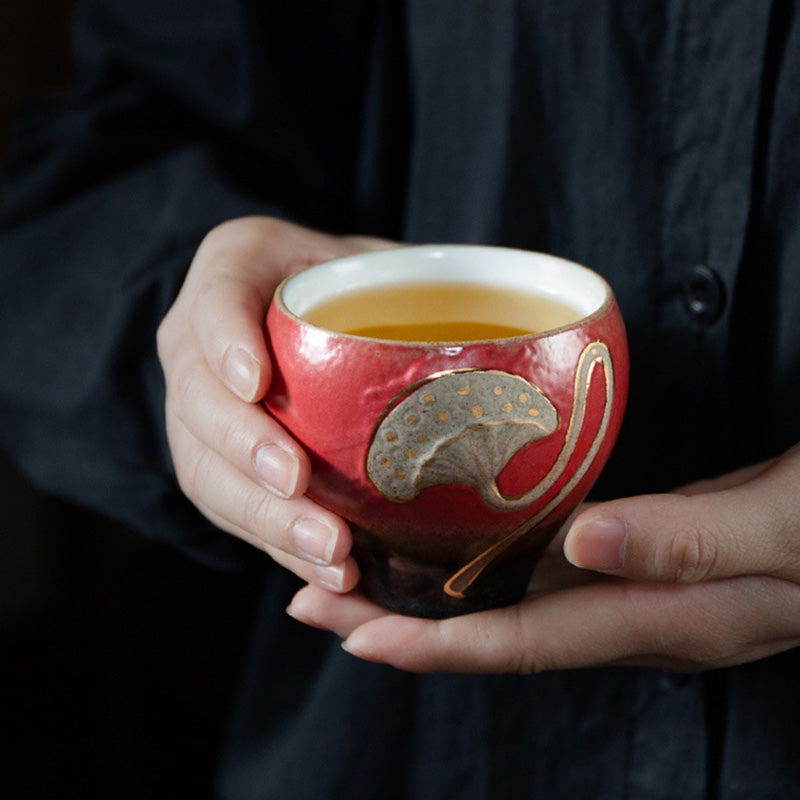 ATELIER-TIBET – Tasse à Thé en Céramique Gravée Gousse de Lotus (120 ml / 155 ml)