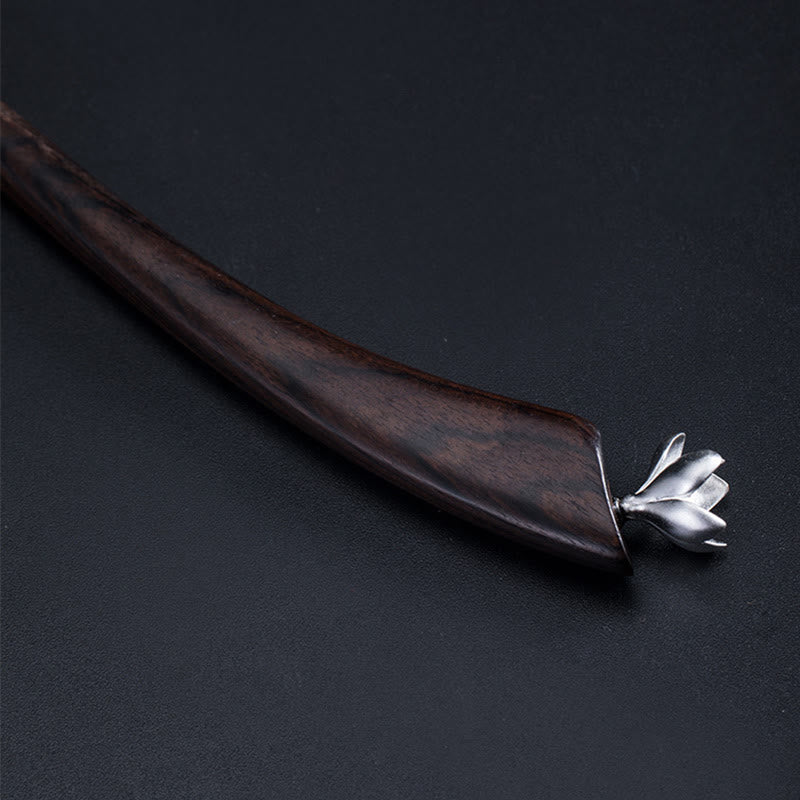 ATELIER-TIBET Pic à Cheveux Magnolia Ébène & Argent 925 – 18.3cm