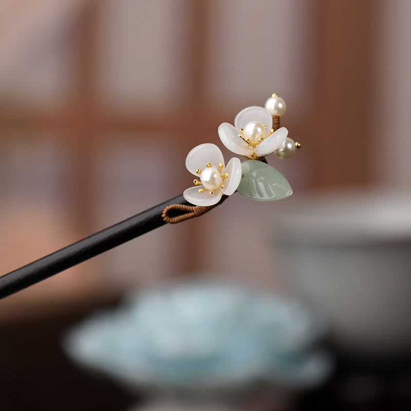ATELIER-TIBET Pic à Cheveux Magnolia & Perles – 18 cm