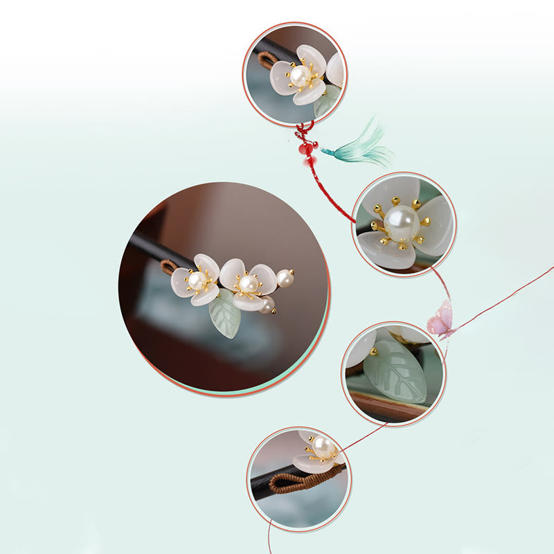 ATELIER-TIBET Pic à Cheveux Magnolia & Perles – 18 cm