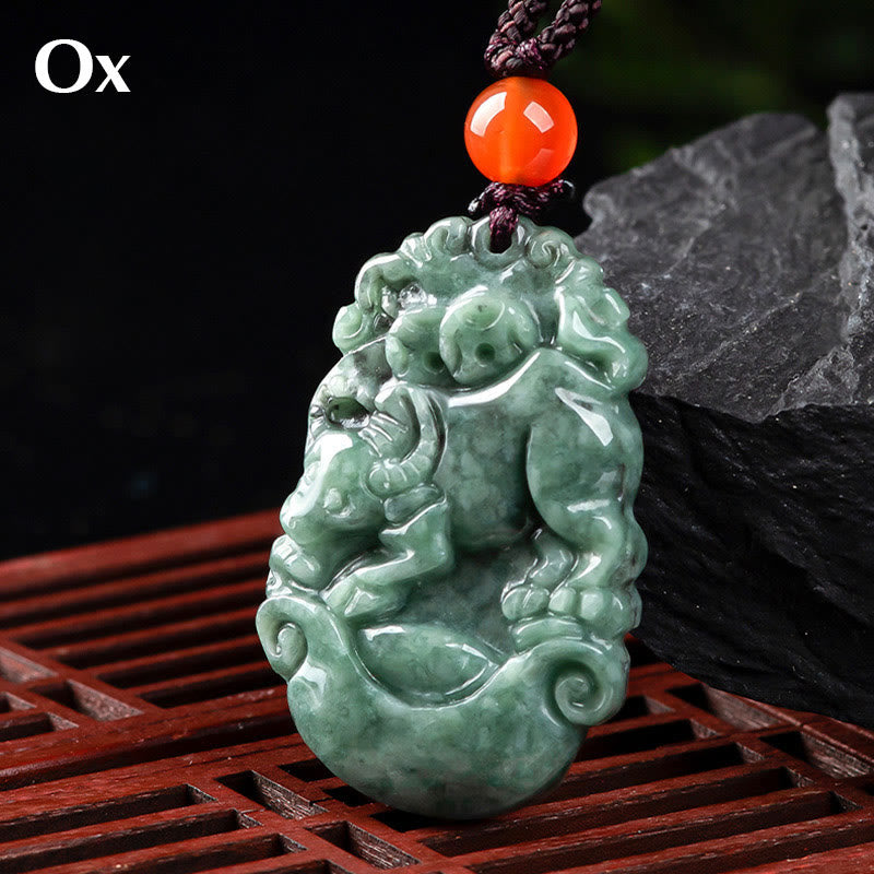 ATELIER-TIBET – Collier en Jade Naturel Zodiac Chinois (12 Signes)