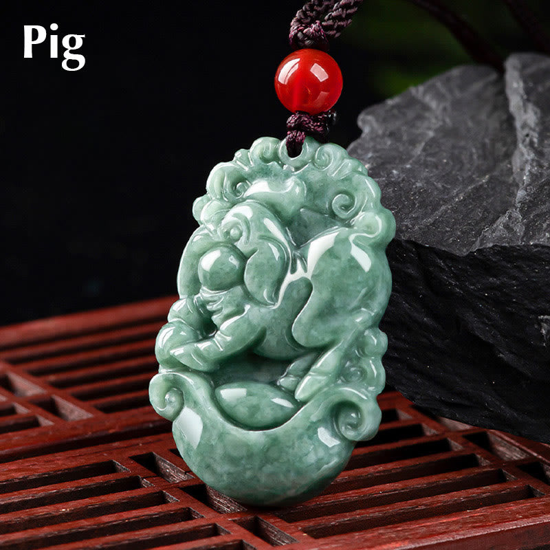 ATELIER-TIBET – Collier en Jade Naturel Zodiac Chinois (12 Signes)