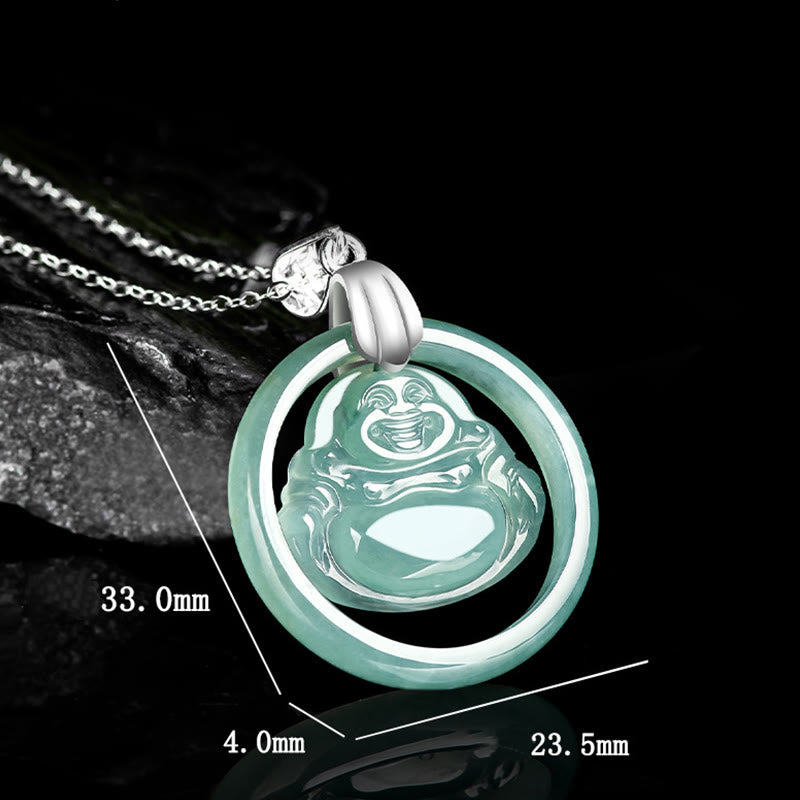 ATELIER-TIBET Collier Bouddha Rieur en Jade Naturel et Argent 925