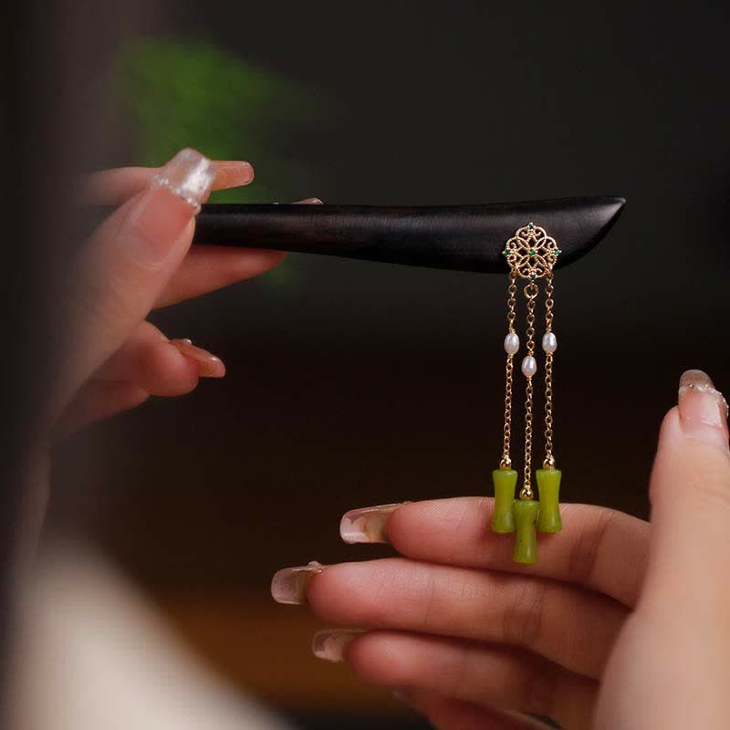 ATELIER-TIBET Pic à Cheveux Péridot & Ébène Pampilles 18cm
