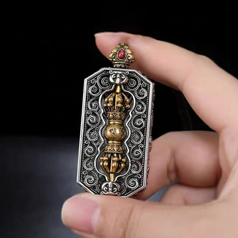 ATELIER-TIBET – Collier Mantrique Om Mani Padme Hum avec Lotus & Dorje Vajra