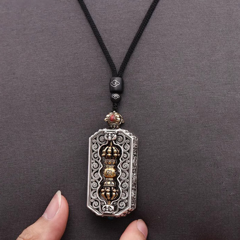 ATELIER-TIBET – Collier Mantrique Om Mani Padme Hum avec Lotus & Dorje Vajra