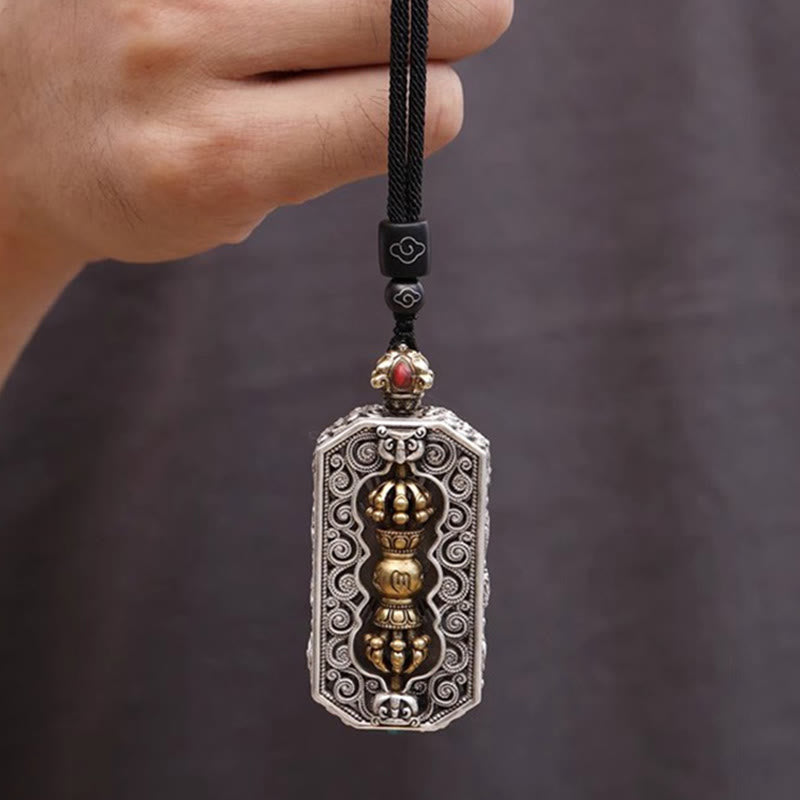 ATELIER-TIBET – Collier Mantrique Om Mani Padme Hum avec Lotus & Dorje Vajra