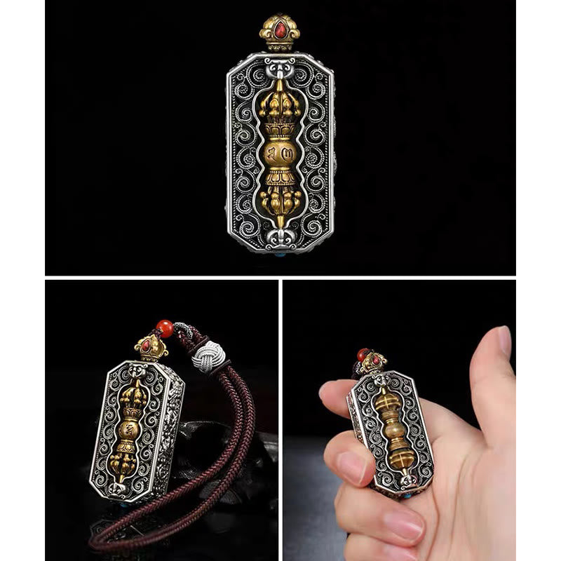 ATELIER-TIBET – Collier Mantrique Om Mani Padme Hum avec Lotus & Dorje Vajra