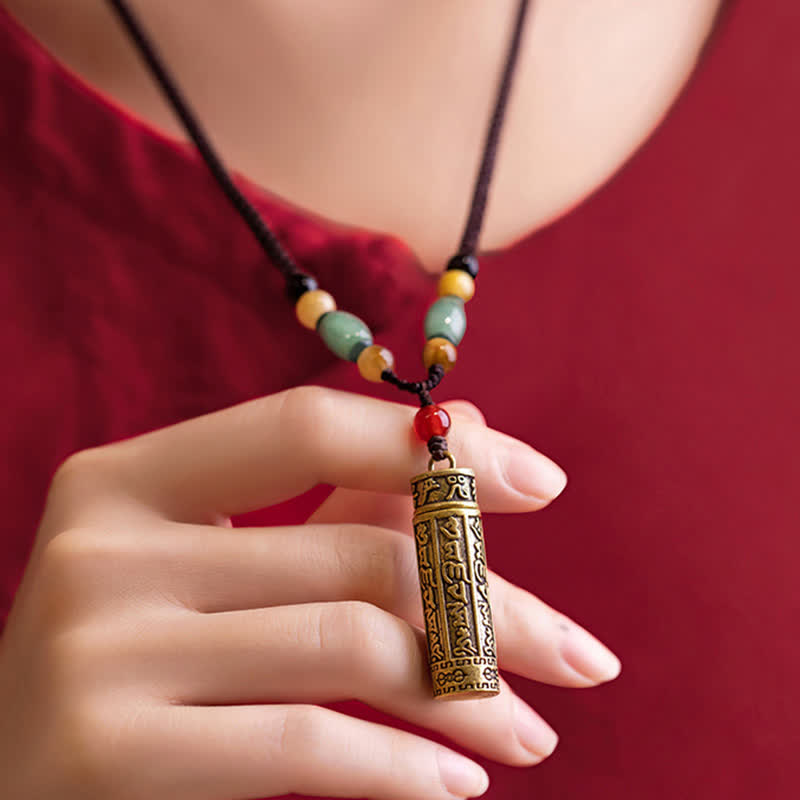 ATELIER-TIBET – Collier Mantra Om Mani Padme Hum en Cuivre et Graines de Bodhi