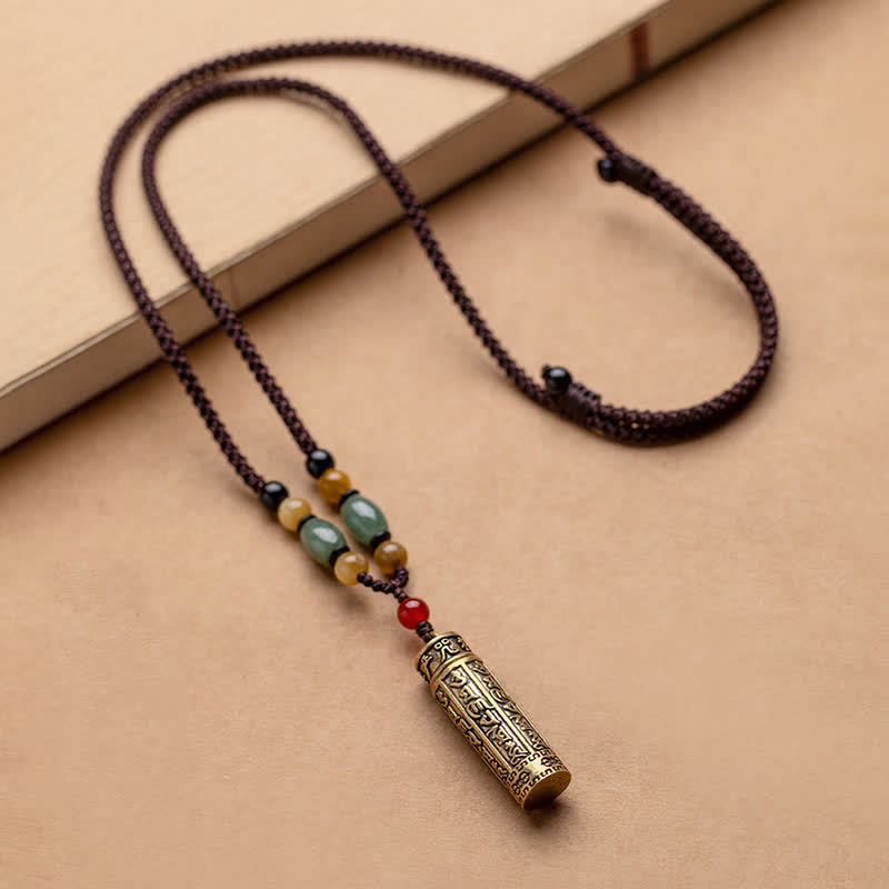 ATELIER-TIBET – Collier Mantra Om Mani Padme Hum en Cuivre et Graines de Bodhi