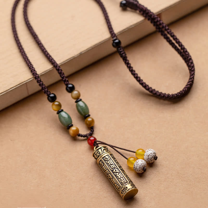 ATELIER-TIBET – Collier Mantra Om Mani Padme Hum en Cuivre et Graines de Bodhi