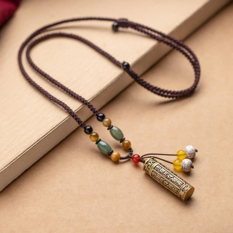 ATELIER-TIBET – Collier Mantra Om Mani Padme Hum en Cuivre et Graines de Bodhi