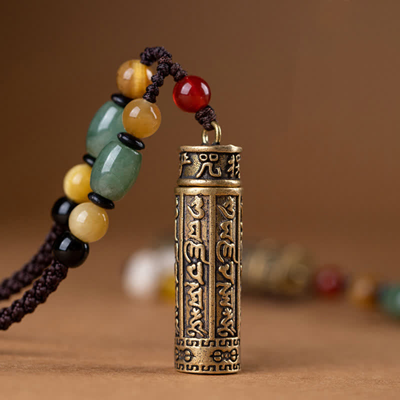 ATELIER-TIBET – Collier Mantra Om Mani Padme Hum en Cuivre et Graines de Bodhi