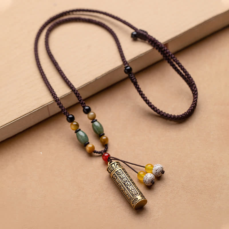 ATELIER-TIBET – Collier Mantra Om Mani Padme Hum en Cuivre et Graines de Bodhi