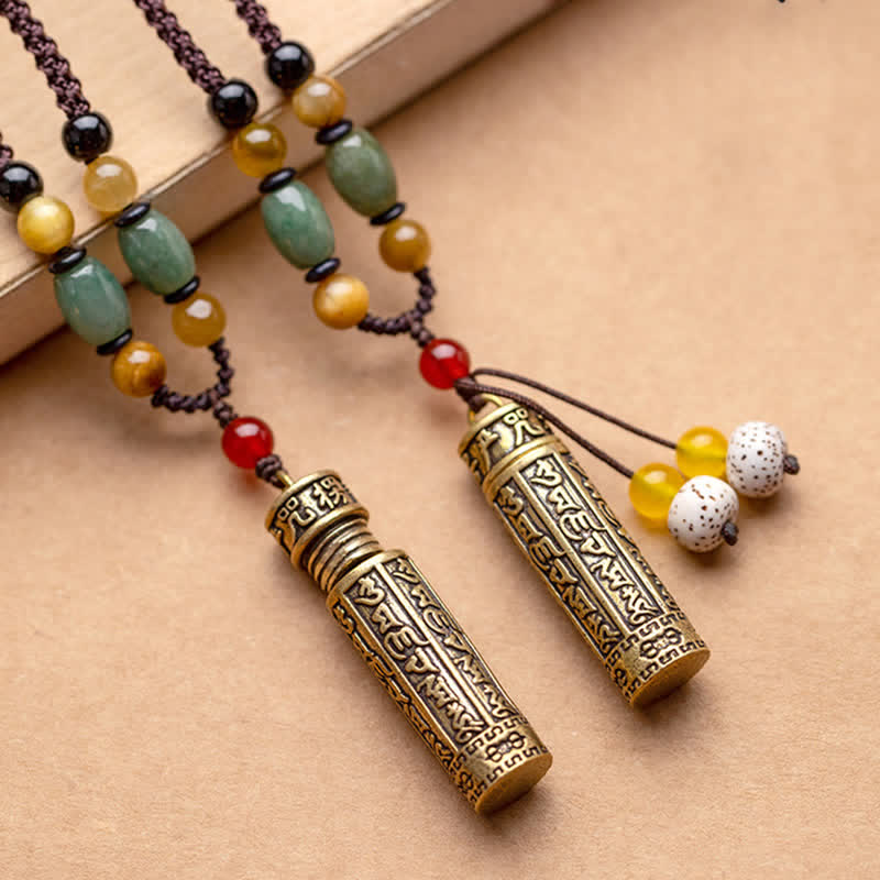 ATELIER-TIBET – Collier Mantra Om Mani Padme Hum en Cuivre et Graines de Bodhi