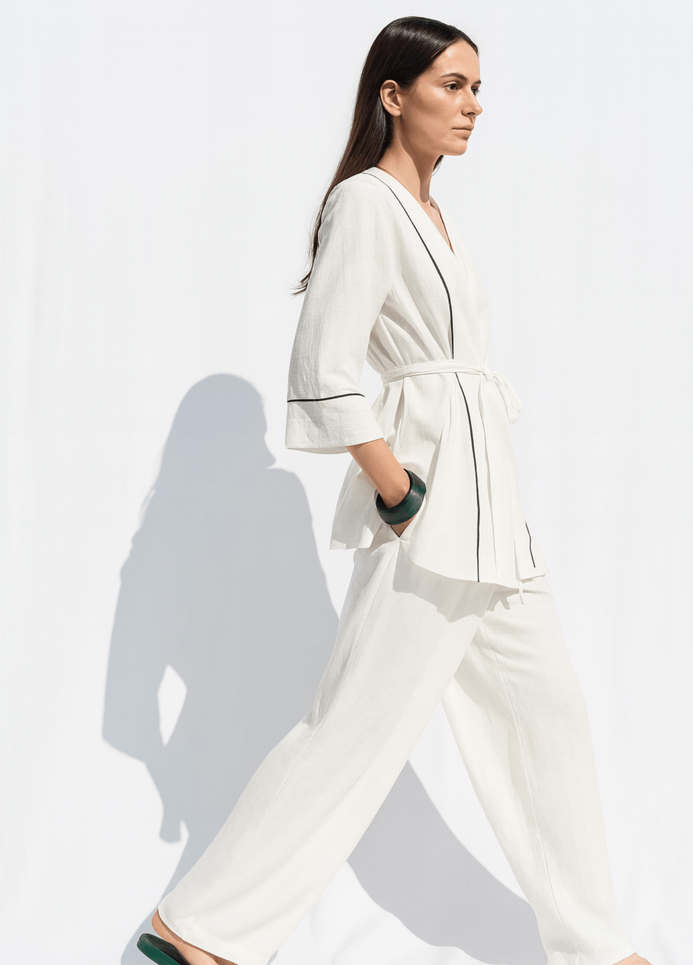 Pantalon kimono femme uni blanc – Yuki