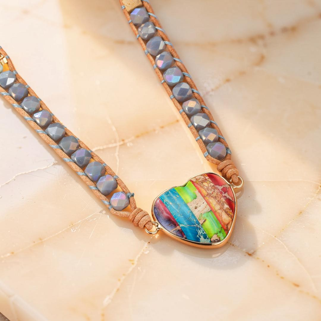 ATELIER-TIBET – Bracelet Jaspe – Cœur Arc-en-Ciel