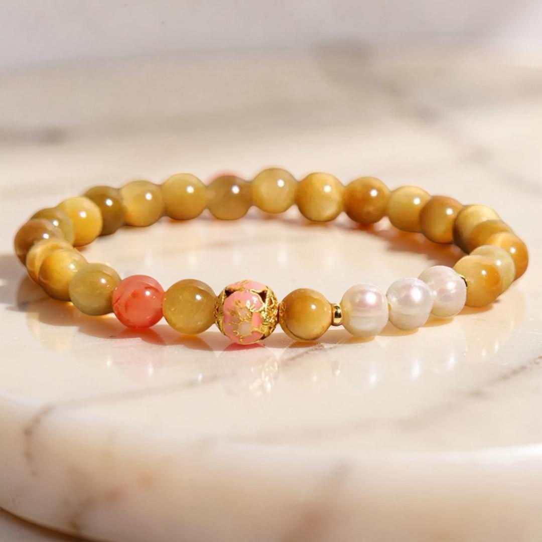 ATELIER-TIBET – Bracelet Œil de Tigre et Perles – Éclat Impérial