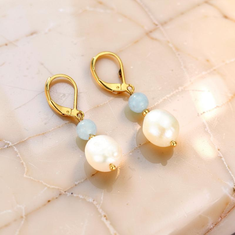 ATELIER-TIBET – Boucles d'oreilles Aigue marine et Perle – Pure Lumière