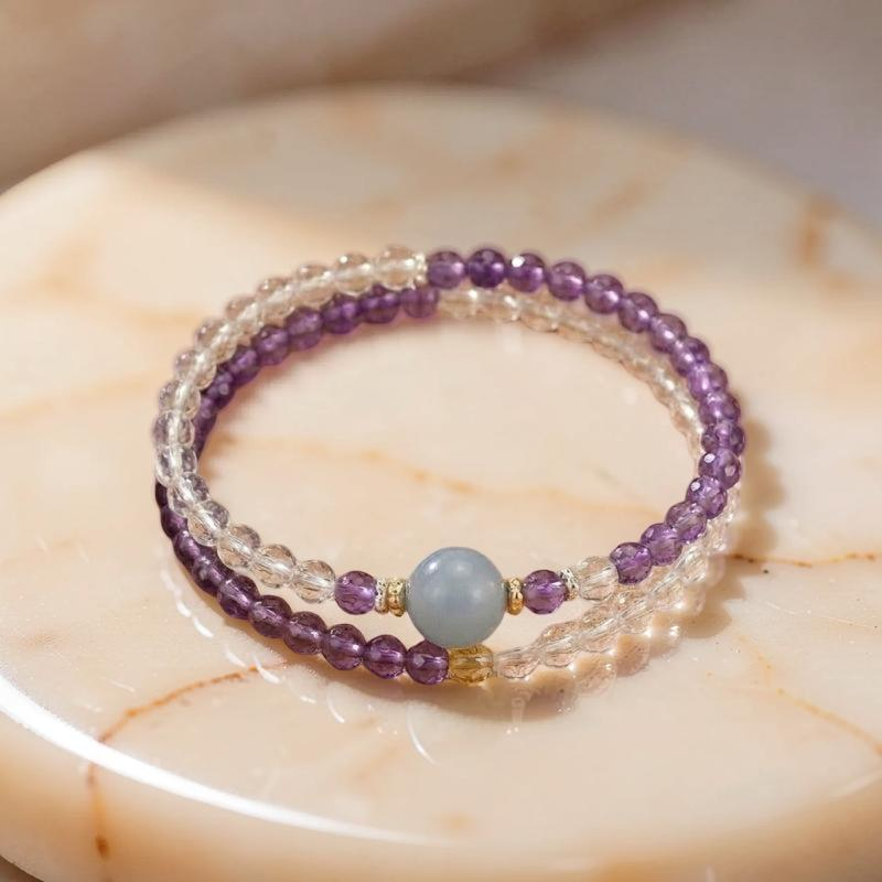 ATELIER-TIBET – Bracelet Améthyste, Cristal de Roche et Aigue-marine – Harmonie Céleste