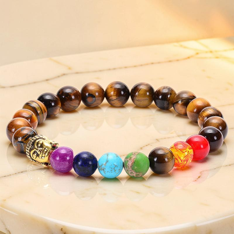 ATELIER-TIBET – Bracelet 7 Chakras Œil de Tigre et Pierres Naturelles - Bouddha