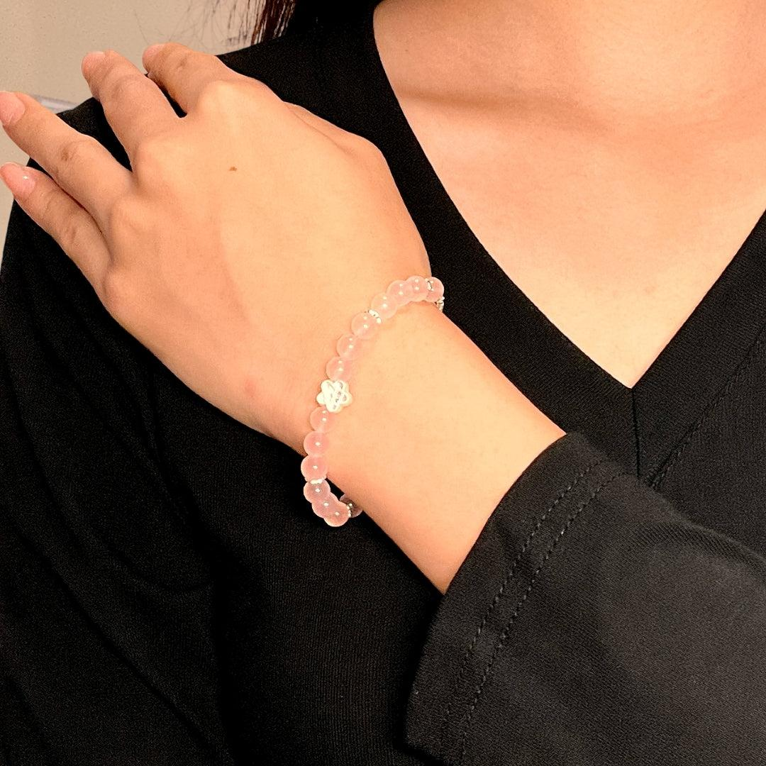 ATELIER-TIBET – Bracelet Quartz Rose – Fleur de Sakura, Argent