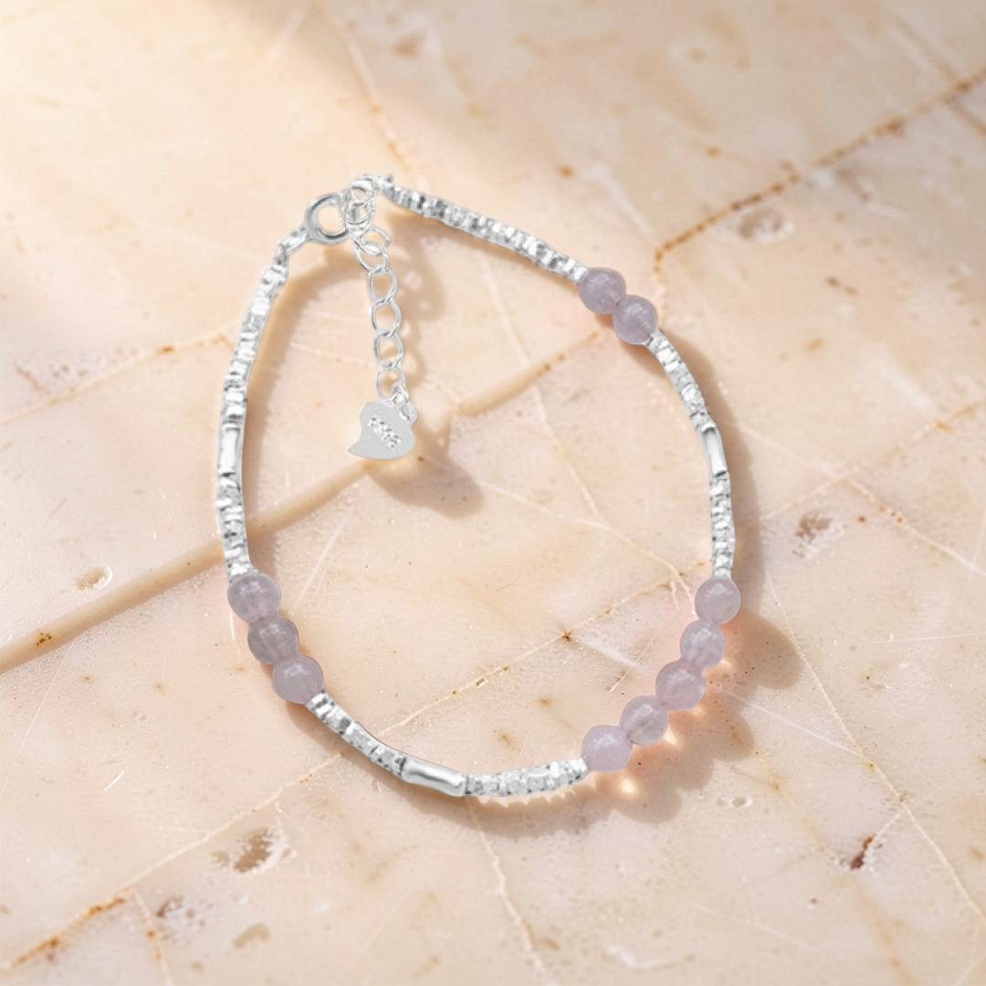 ATELIER-TIBET – Bracelet Quartz Rose – Éclat Doux, Argent