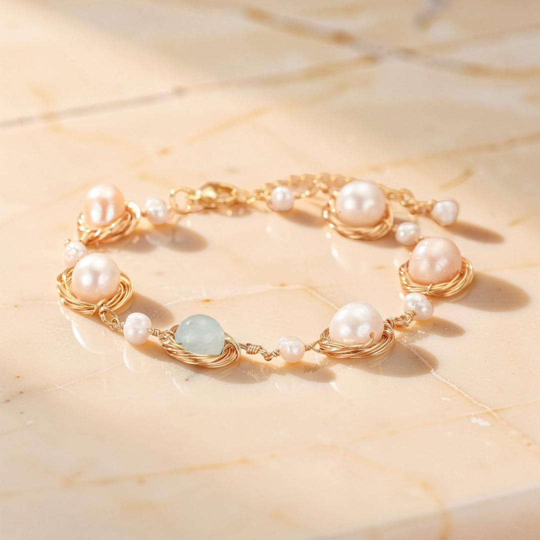 ATELIER-TIBET – Bracelet Aigue-marine et Perle – Trésor Marin