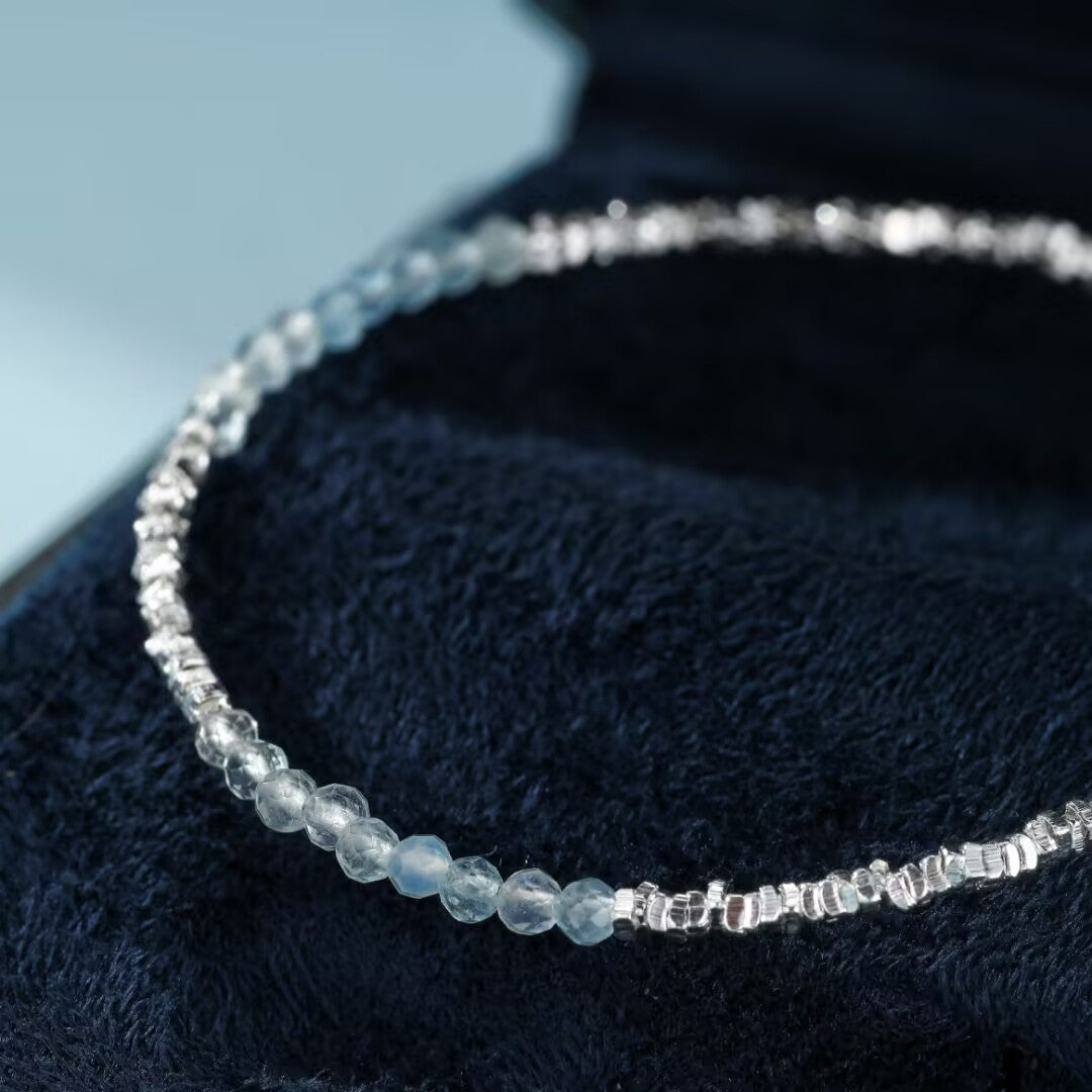 ATELIER-TIBET – Bracelet Aigue-marine – Brume Matinale, Argent