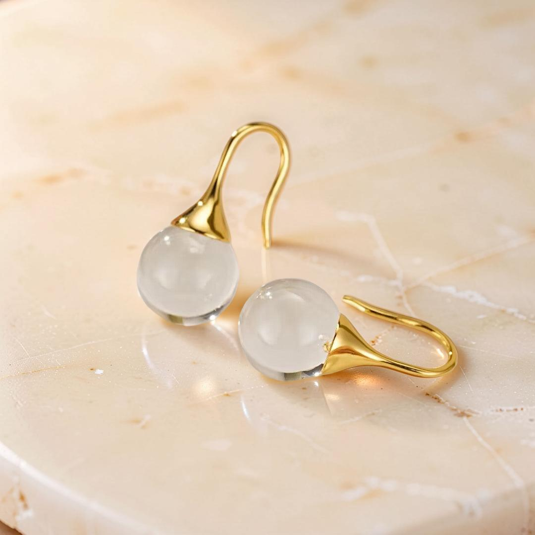 ATELIER-TIBET – Boucles d'Oreilles Cristal de Roche – Lumière Pure, Argent