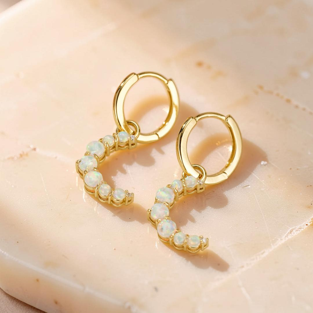 ATELIER-TIBET – Boucle d’Oreille Opale – Douce Lueur, Argent 925 Plaqué Or 18K