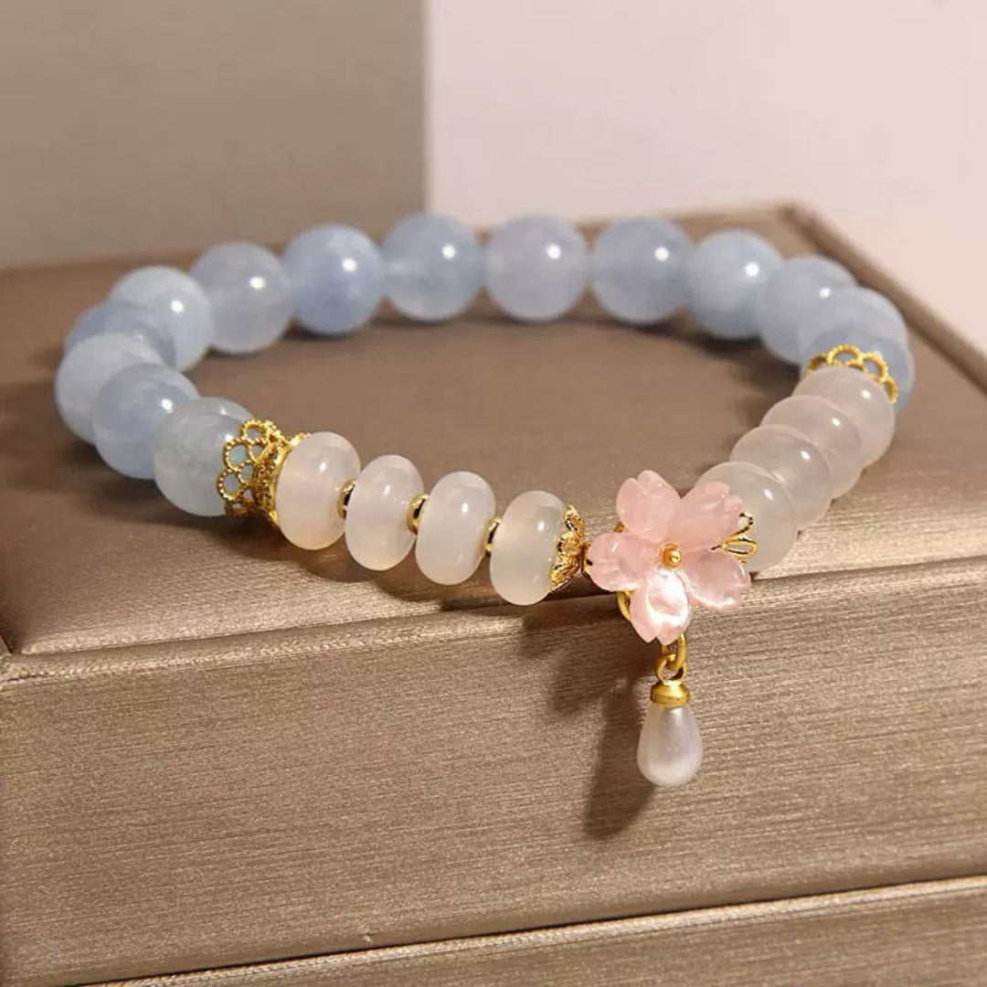 ATELIER-TIBET – Bracelet Aigue-Marine et Agate – Fleur de Rosée
