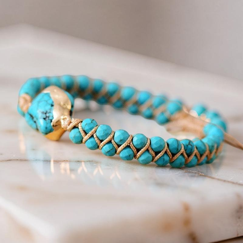 ATELIER-TIBET – Bracelet Turquoise – Fil d'Amour, Argent Plaqué Or