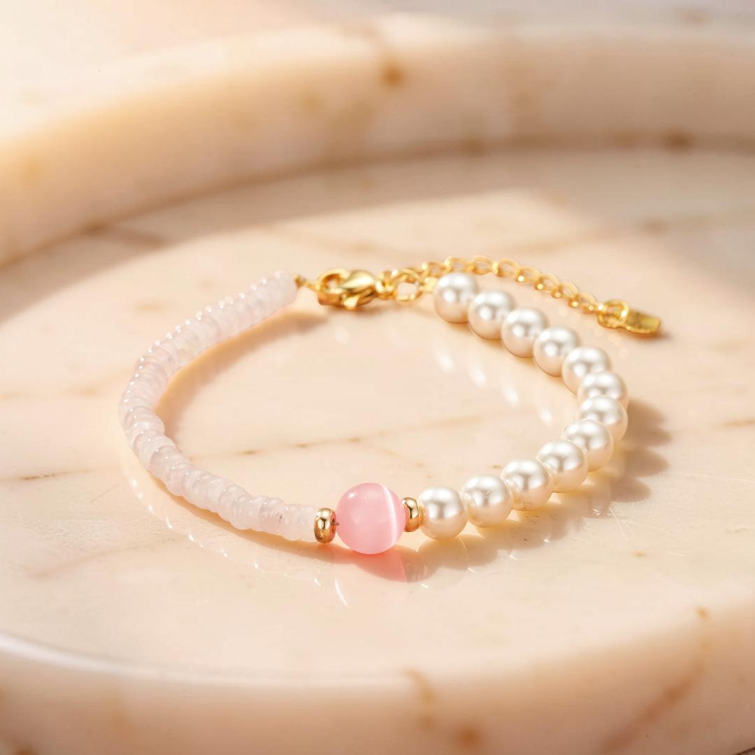 ATELIER-TIBET – Bracelet Quartz Rose et Perles – Douceur Féline