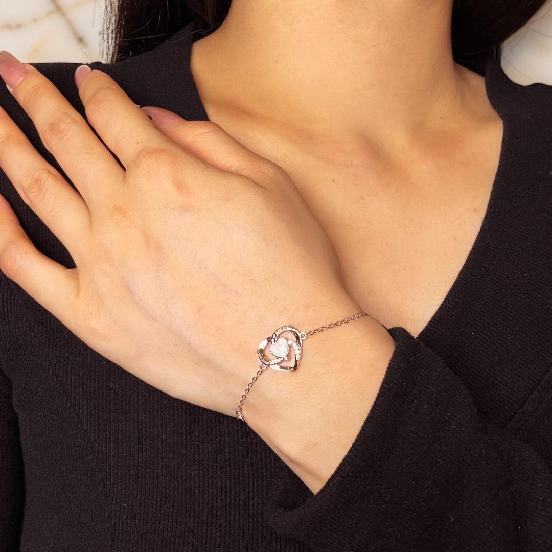 ATELIER-TIBET – Bracelet Opale – Cœur Éternel, Argent
