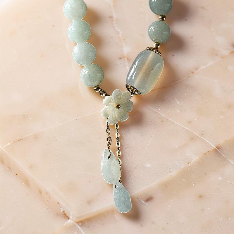ATELIER-TIBET – Bracelet Jade Blanc et Agate – Porte Bonheur