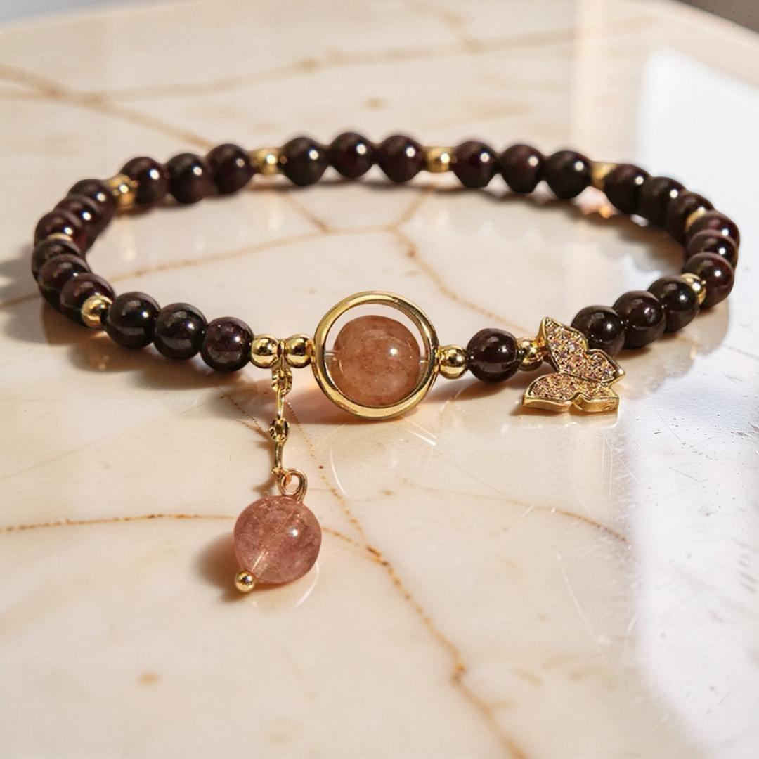 ATELIER-TIBET – Bracelet Grenat et Quartz Fraise – Grâce Papillon