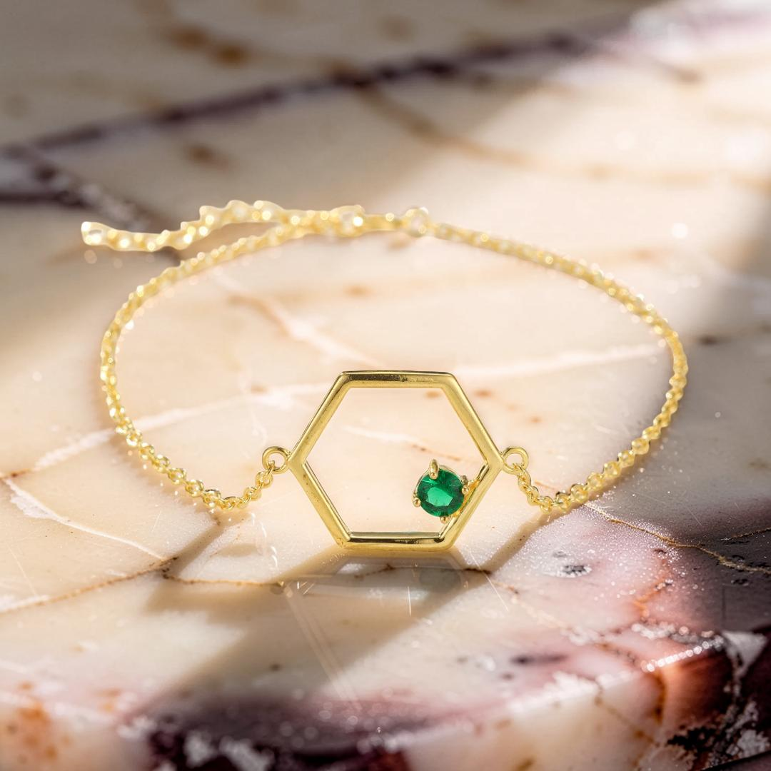 ATELIER-TIBET – Bracelet Péridot – Étoile Radieuse, Argent Plaqué Or
