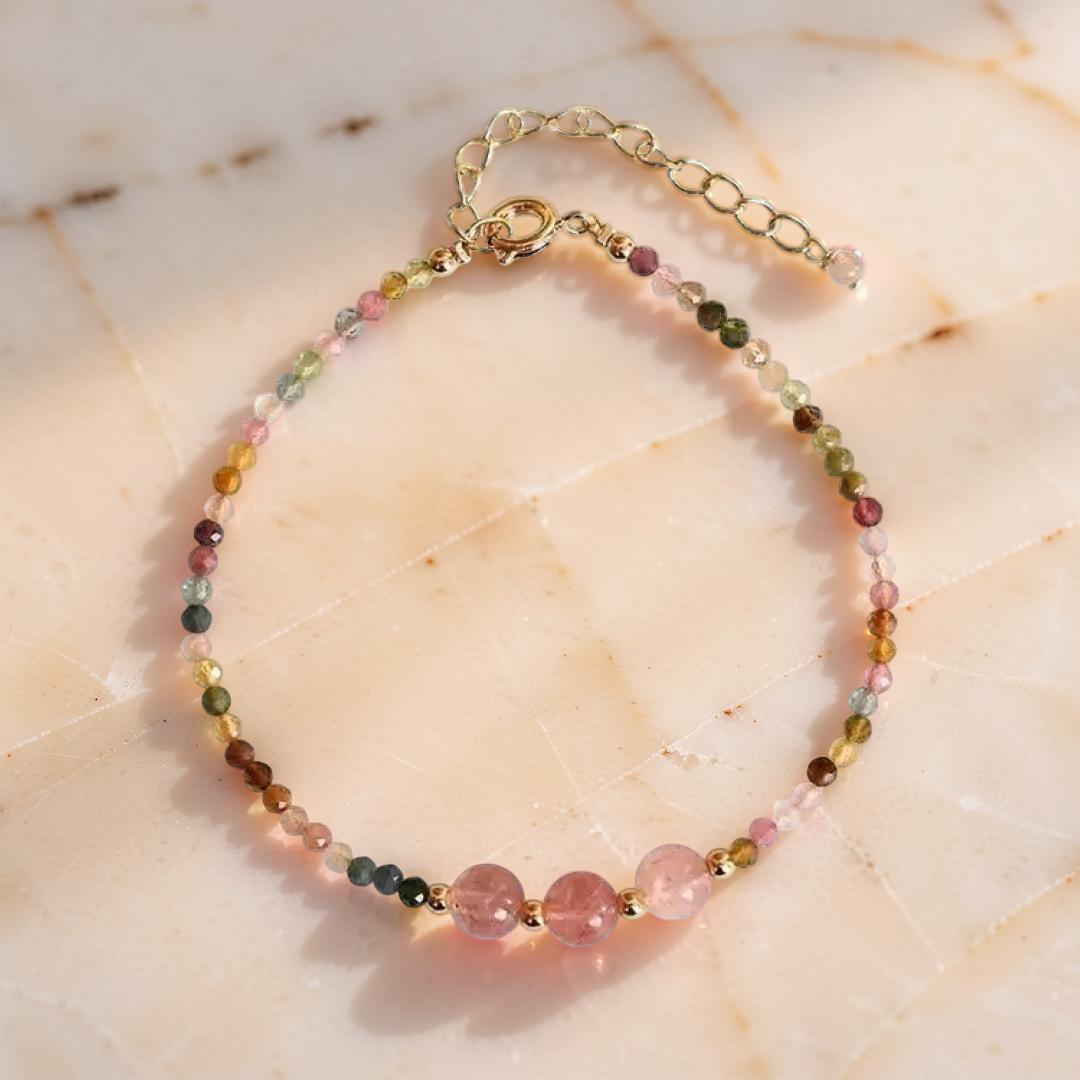 ATELIER-TIBET – Bracelet Tourmaline et Quartz Fraise – Délicate Énergie