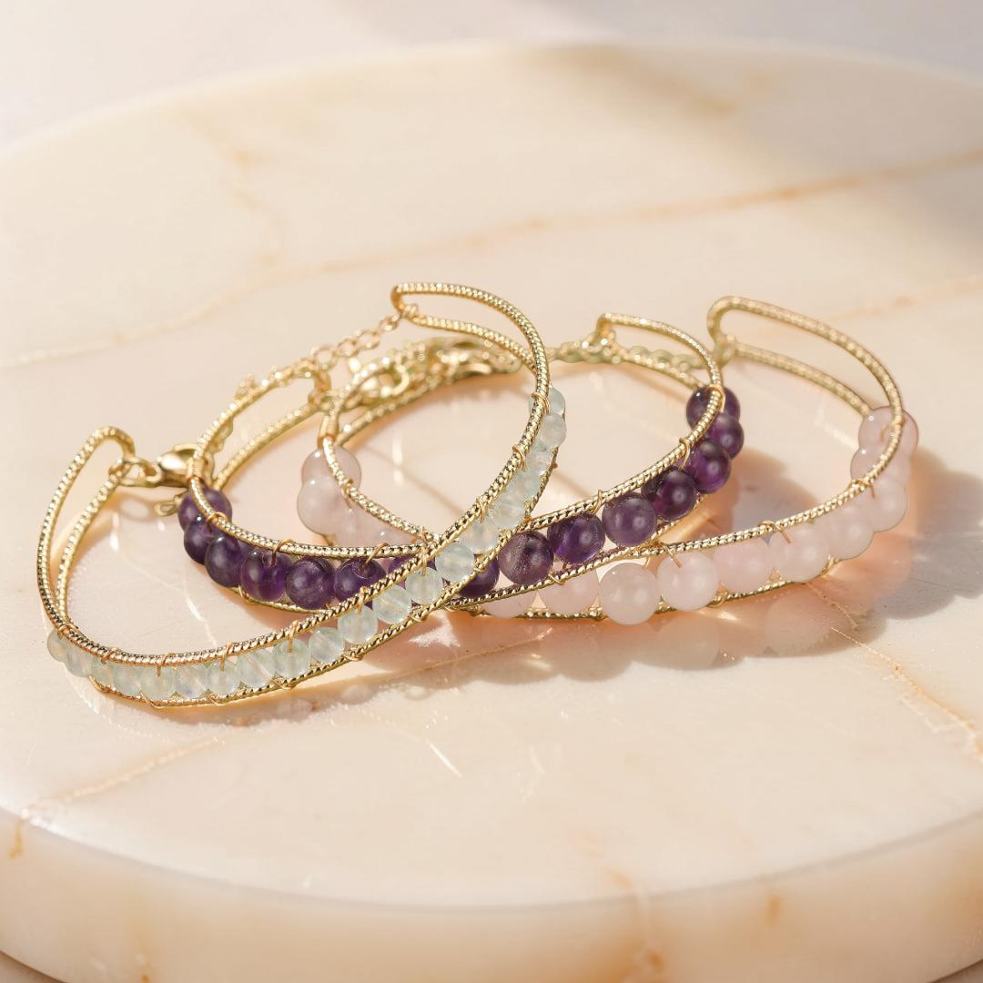 ATELIER-TIBET – Bracelet Quartz Rose, Améthyste ou Aigue-Marine – Beauté Énergétique