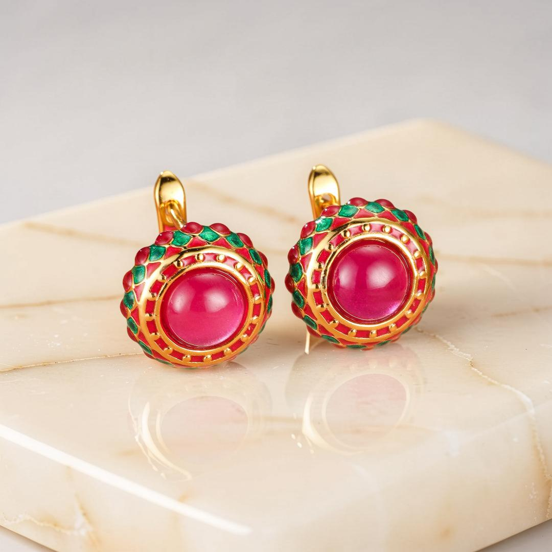 ATELIER-TIBET – Boucles d’Oreilles Cornaline – Rosace Royale, Argent Émaillé